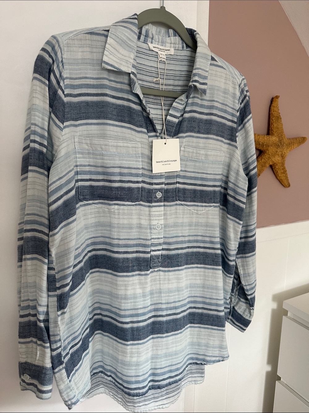 Beachlunchlounge Striped beach shirt, blue striped casual shirt ,